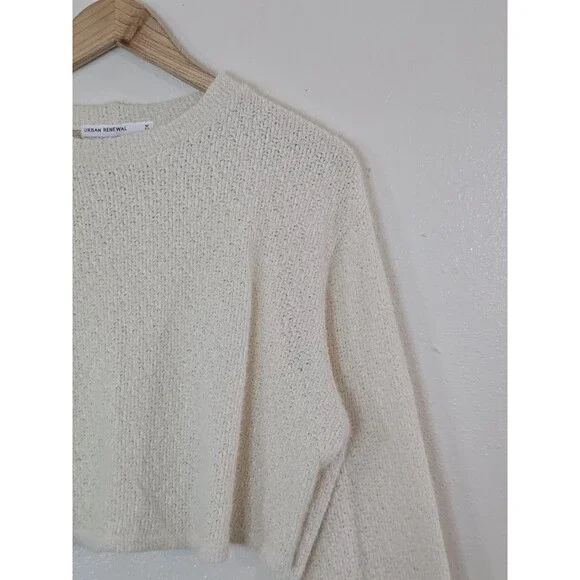 Urban Renewal Remnants Cropped Bell Sleeve Sweater Cream Textured Knit Small - Picture 2 of 10